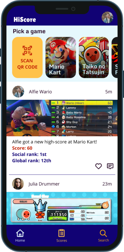 HiScore home screen